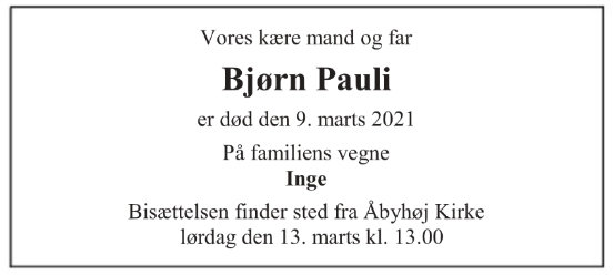 Bjørn Pauli - Nekrolog - Dines Bogø